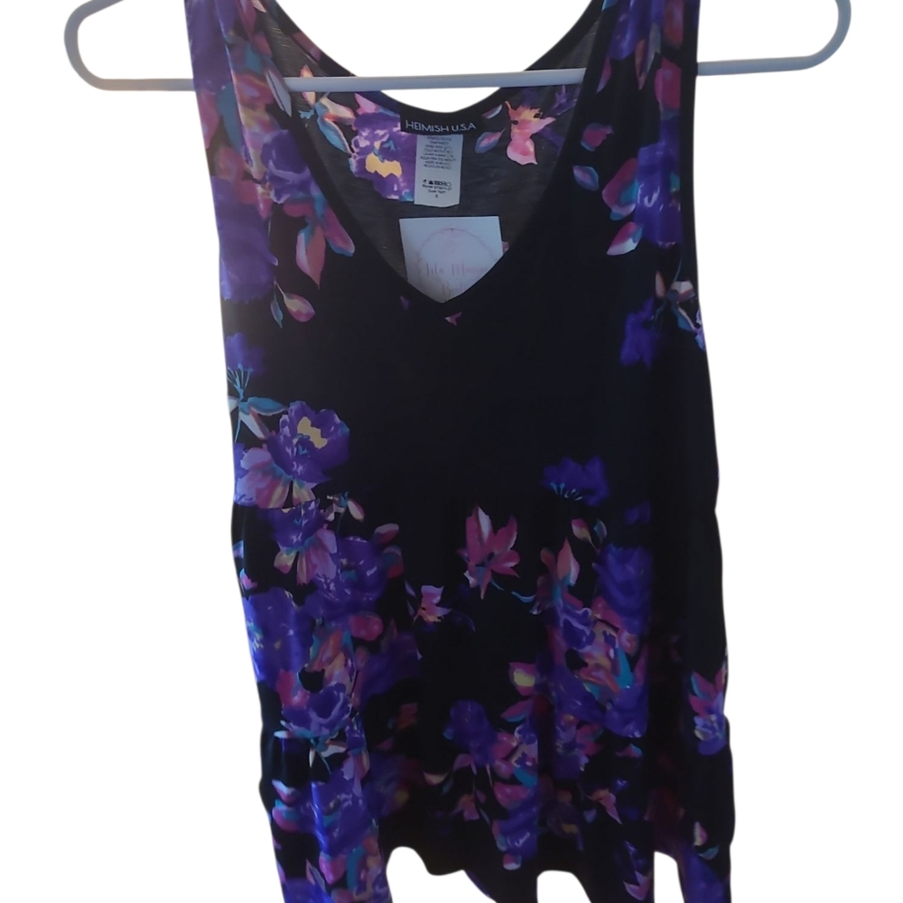 Ophelia Black and Purple Floral Babydoll Tank Top